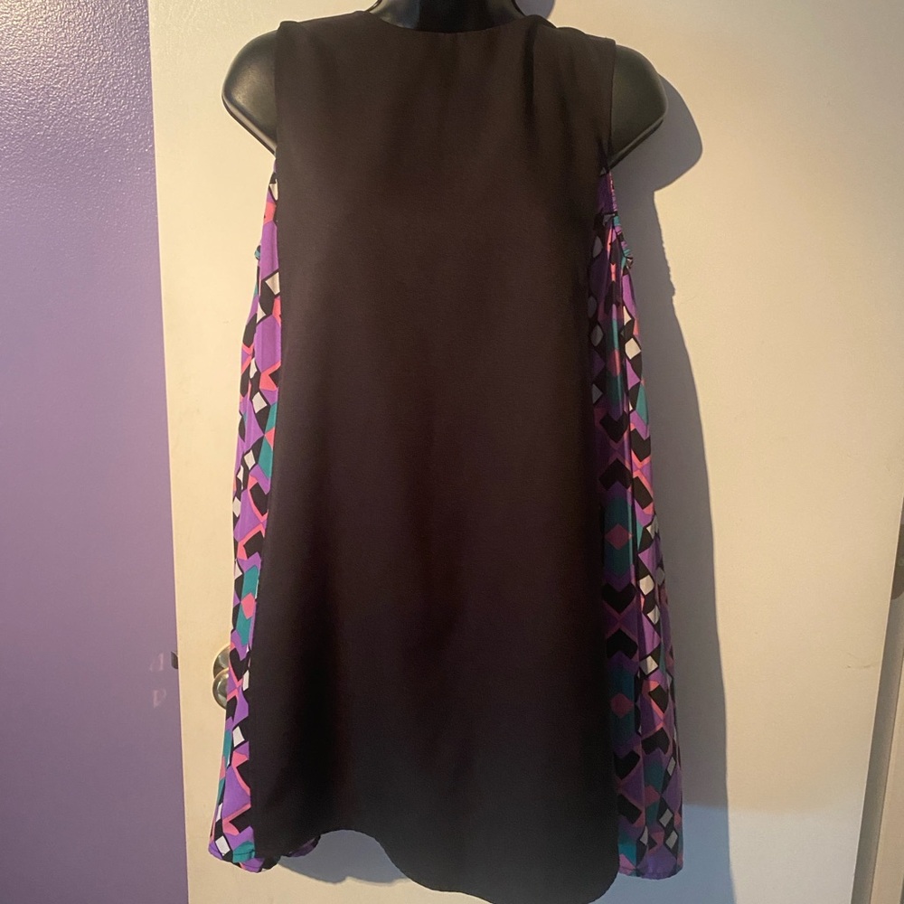 TCEC Black Dress with Vibrant Geometric Side Panels